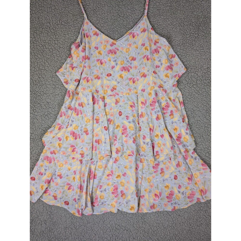 Boutique 31:25 Lilac Floral Dress Sleeveless Tiered Ruffles Lined Fairy Size L
